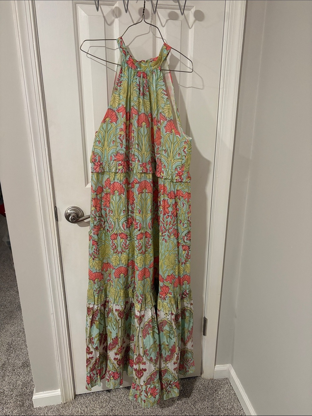 Floral Halter Maxi Dress in Mint and Coral